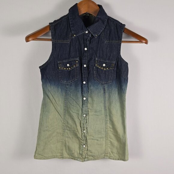 MMXIII Womens‎ Extra Small Ombre Blue Green Denim Top Cowgirl Country Y2K Boho - Picture 1 of 10